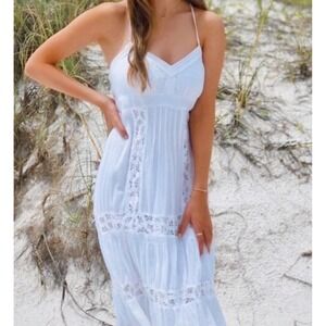 american eagle outfitters CROCHET LACE‎ white cute boho midi sun Dress Size 12